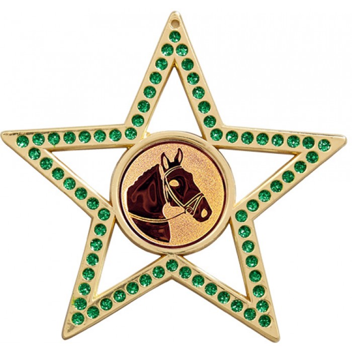 75MM STAR MEDAL - HORSE RIDING - GREEN-GOLD, SILVER & BRONZE